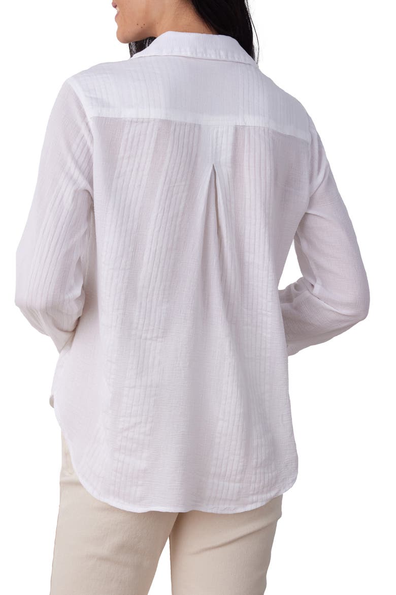 Tonal Stripe Cotton & Linen Button-Up Shirt, Alternate, color, WHITE