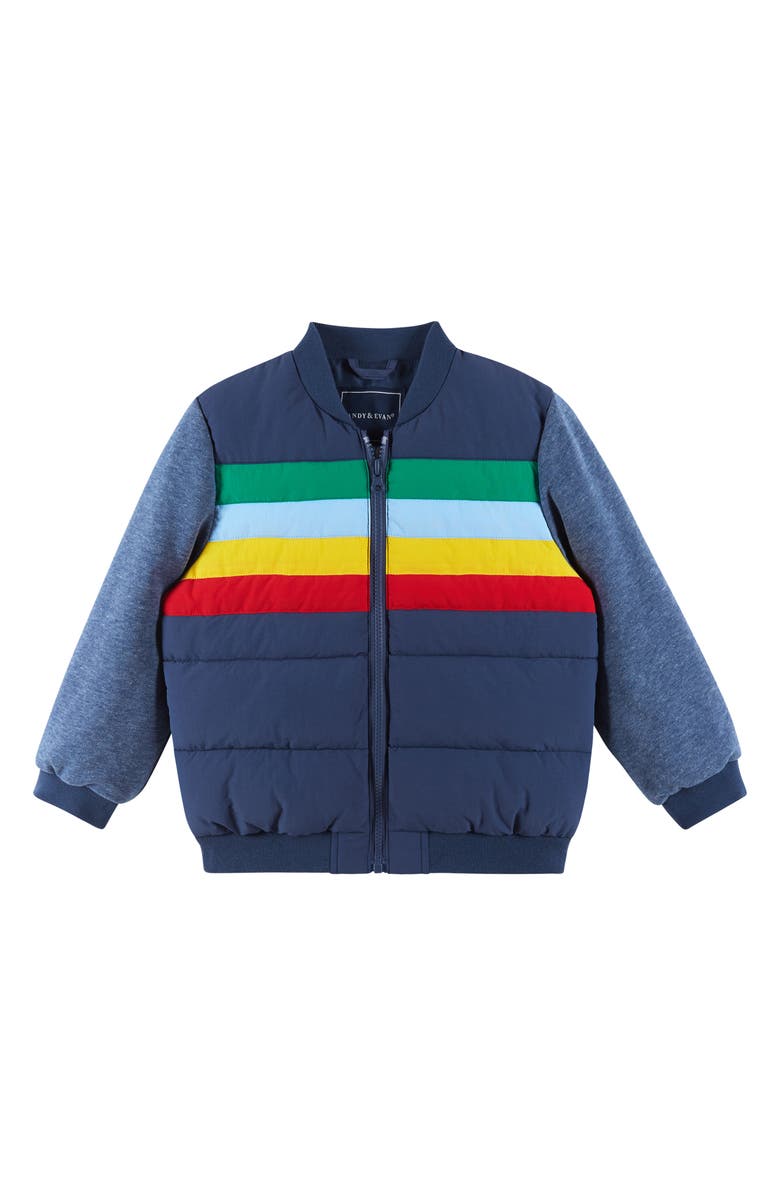 Andy & Evan Kids' Knit Sleeve Channel Quilted Jacket, Main, color, Multi Striped