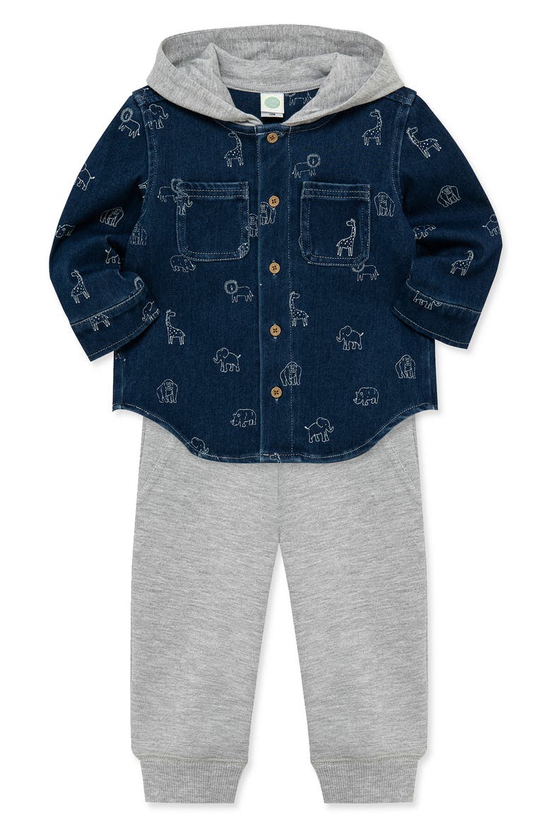 Kids' Safari Animal Print Hooded Shirt & Pants Set, Alternate, color, DENIM