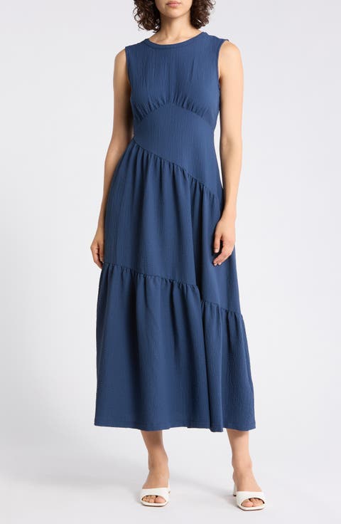 Sleeveless Crinkled Gauze Tiered Maxi Dress