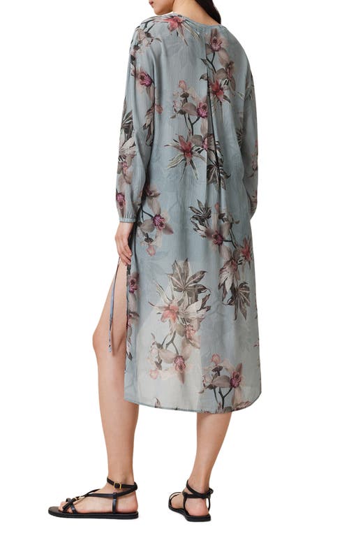 Allsaints Avala High Low Floral Wrap Top In Gray