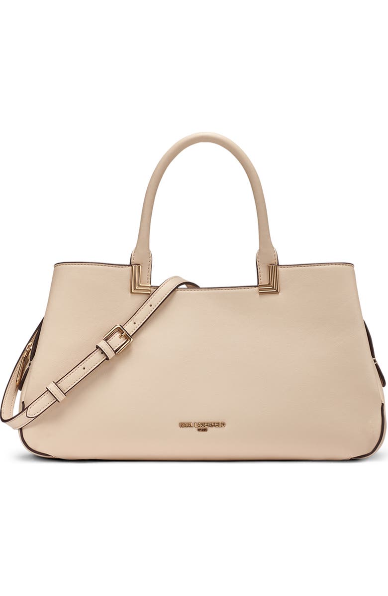 KARL LAGERFELD PARIS Meribel Leather Satchel, Main, color, Brie