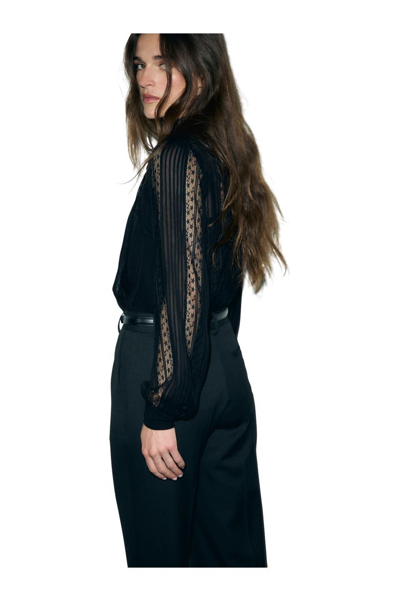 Lonnie Sheer Tie Neck Shirt, Alternate, color, Black