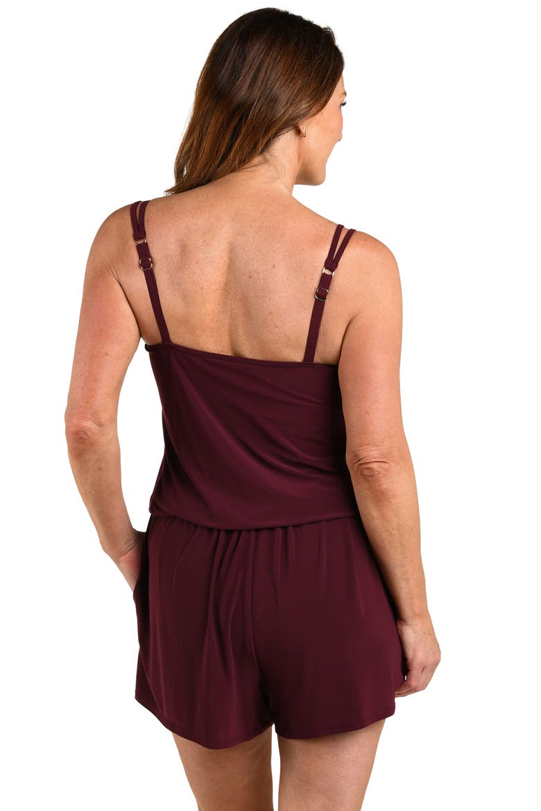 Solids Swim Romper, Alternate, color, WINE