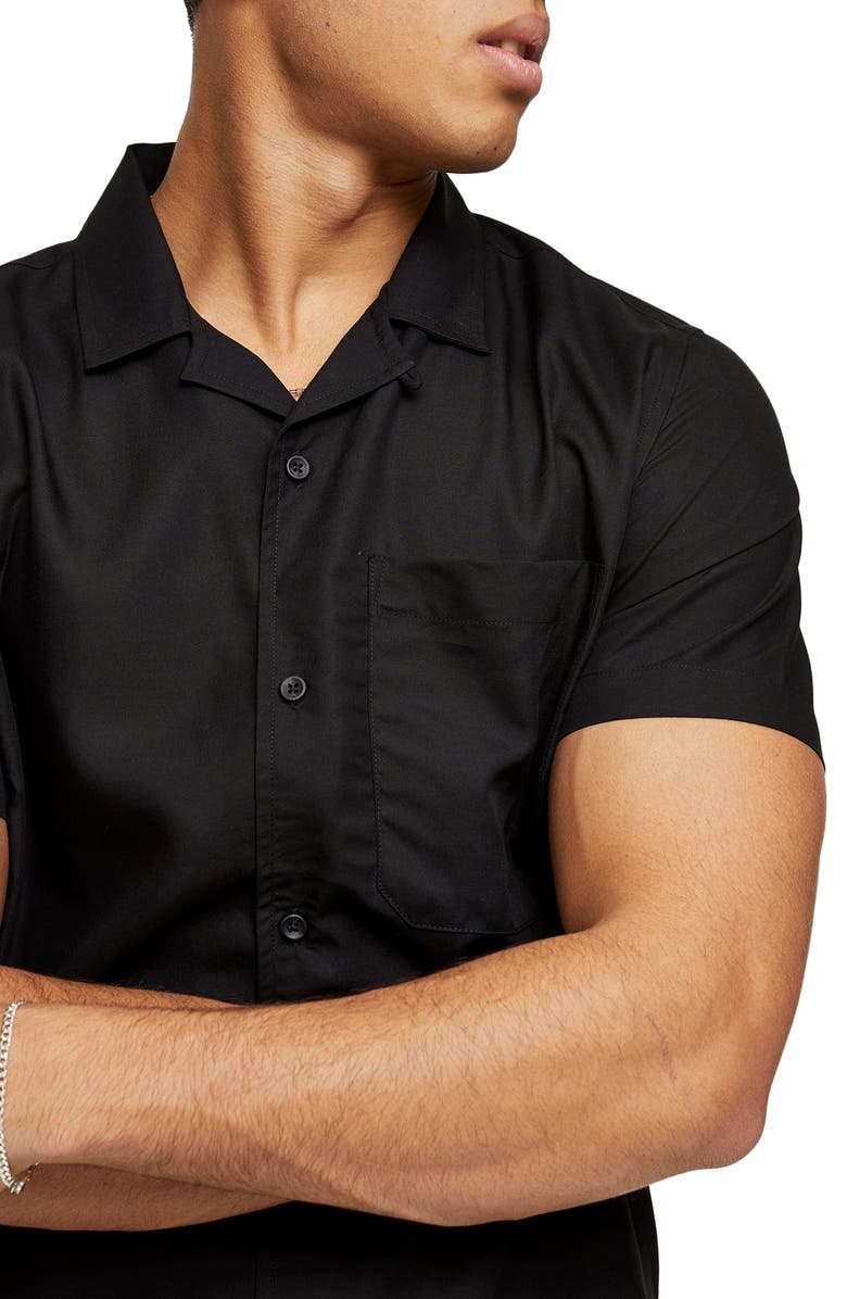 Topman Slim Fit Solid Short Sleeve Button-Up Shirt, Alternate, color, 