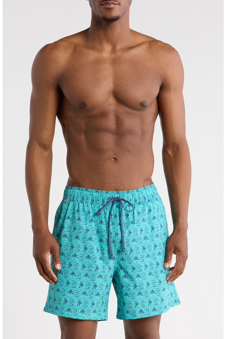 Palm Grid Swim Trunks, Main, color, BLUE TURQ COMBO