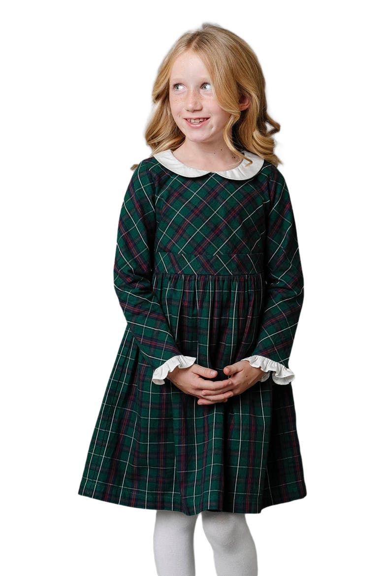 Girls' Organic Ruffle Cuff Party Dress, Kids, Alternate, color, Merry Pine Plaid