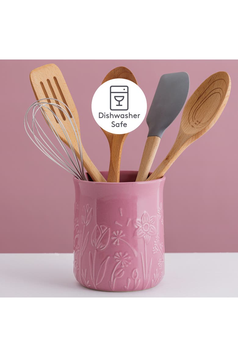 In The Meadow Utensil Crock, 6" x 5", Alternate, color, Pink