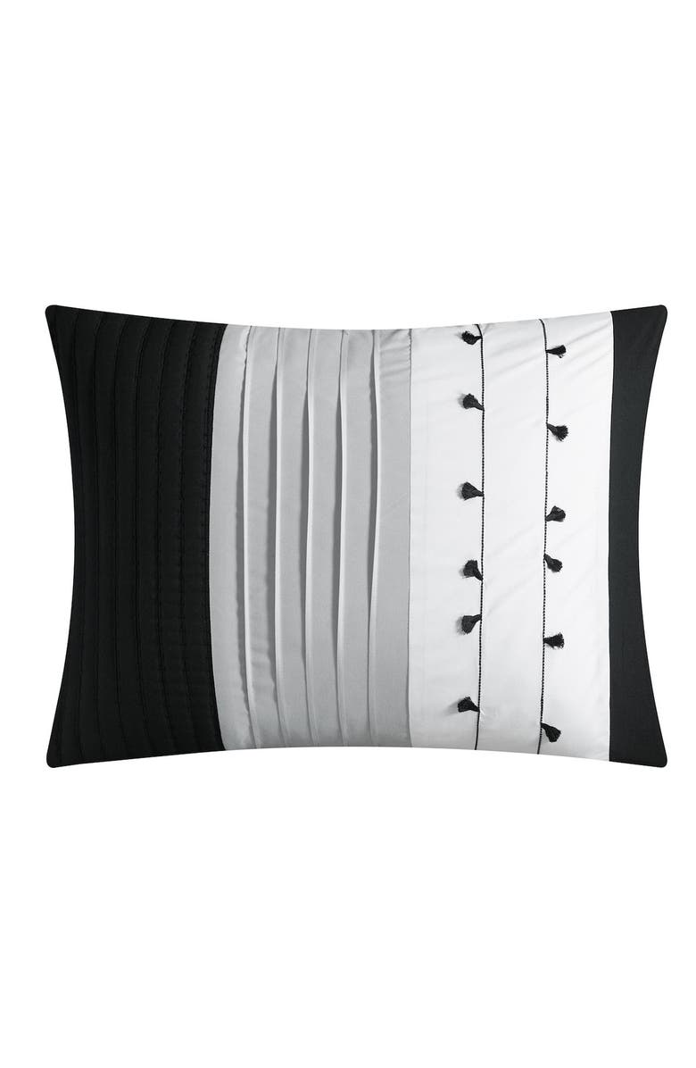 CHIC Lannie Color Block Pleated Embroidered Design King Comforter Set - Black - 5-Piece Set, Alternate, color, 