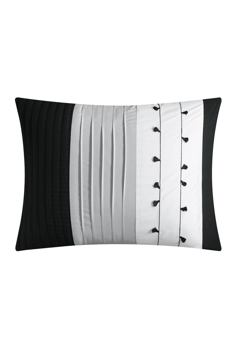 Design Cover Two Color CHIC Lannie Color Block Pleated Embroidered Design King Comforter Set ...