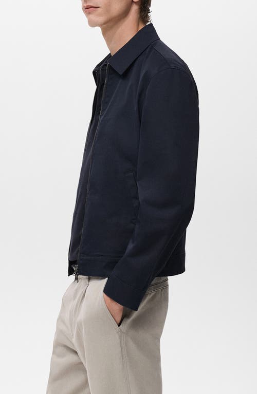 Mango Cotton Blend Zip-up Jacket In Blue