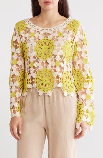 Forgotten Grace Crochet Lace Top In Yellow