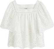 Madewell Eyelet Flutter Sleeve Cotton Blend Top
