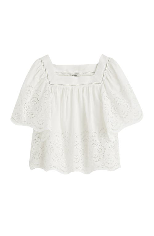 Madewell Eyelet Flutter Sleeve Cotton Blend Top In Neutral