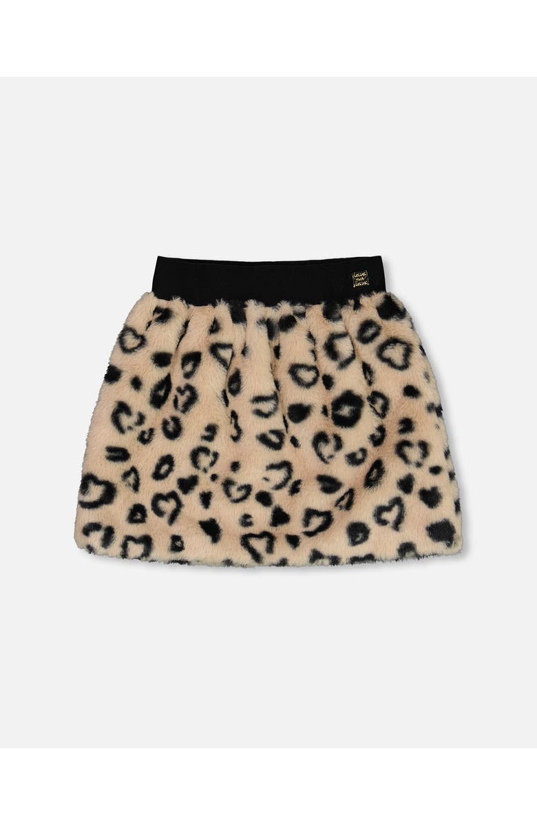 Deux par Deux Girl's Printed Faux Fur Skirt Leopard, Main, color, Printed Hearts