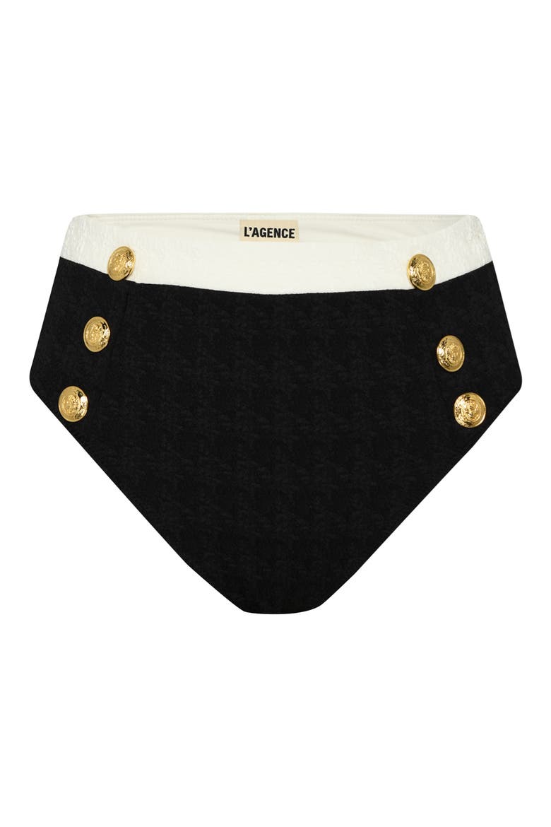 Vanessa Colorblock High Waist Bikini Bottoms, Alternate, color, BLACK