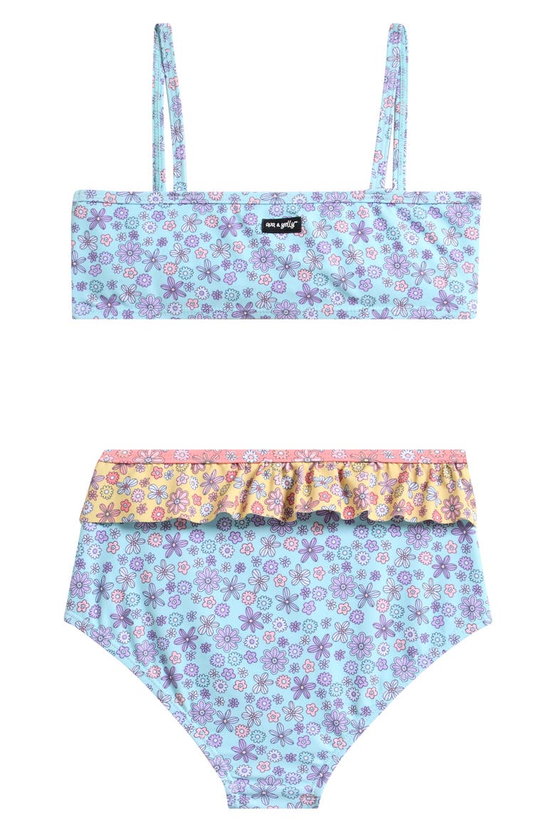 Kids' Cha Cha Floral Ruffle Two-Piece Swimsuit, Alternate, color, LIGHT BLUE