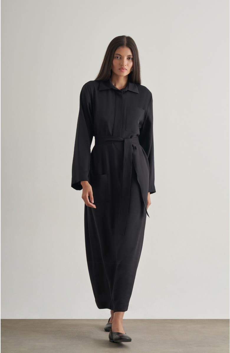 Mizalle Belted Shirt Dress, Alternate, color, Black