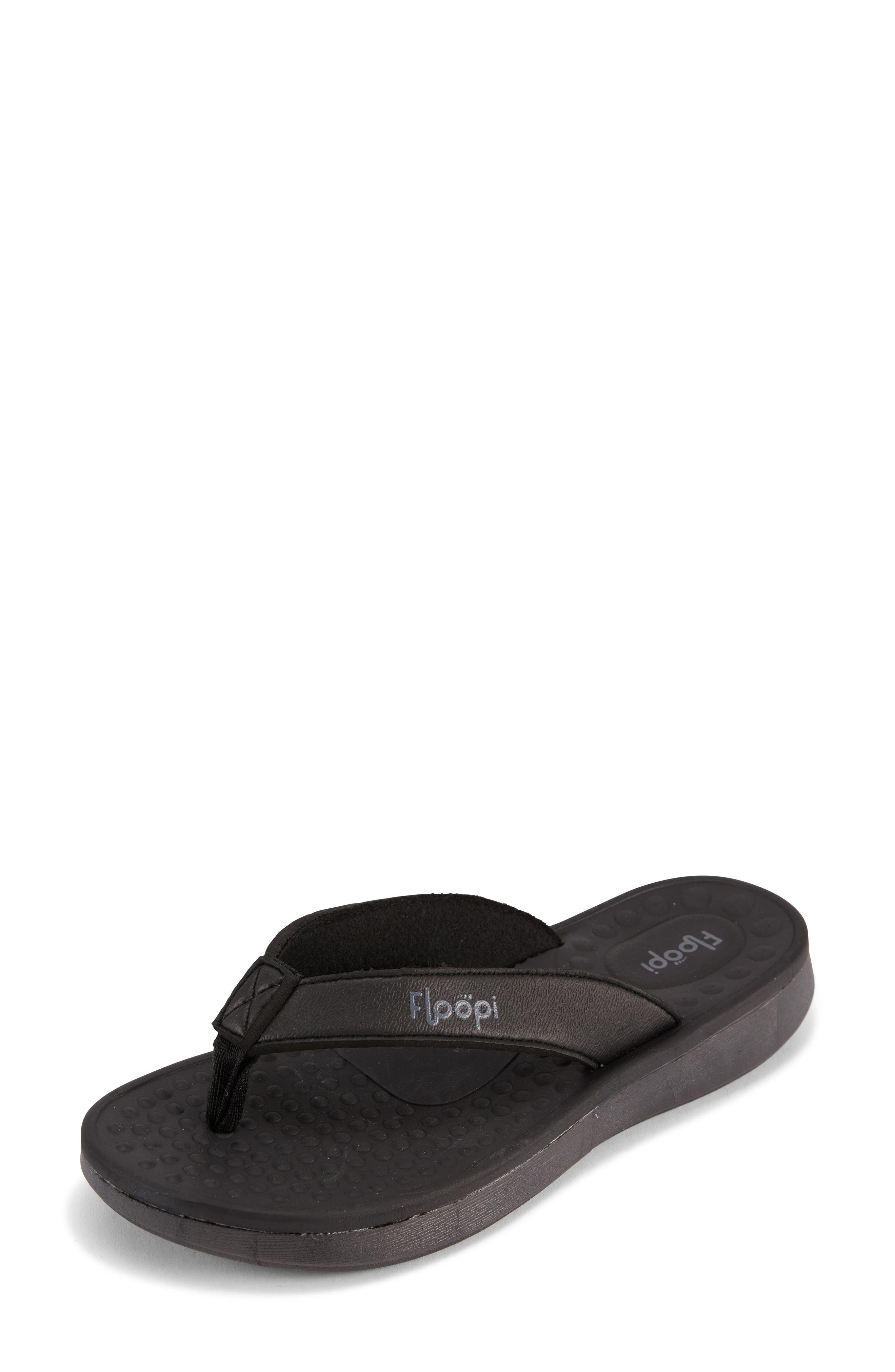 FLOOPI Faux Leather Thong Sandal, Main, color, Black