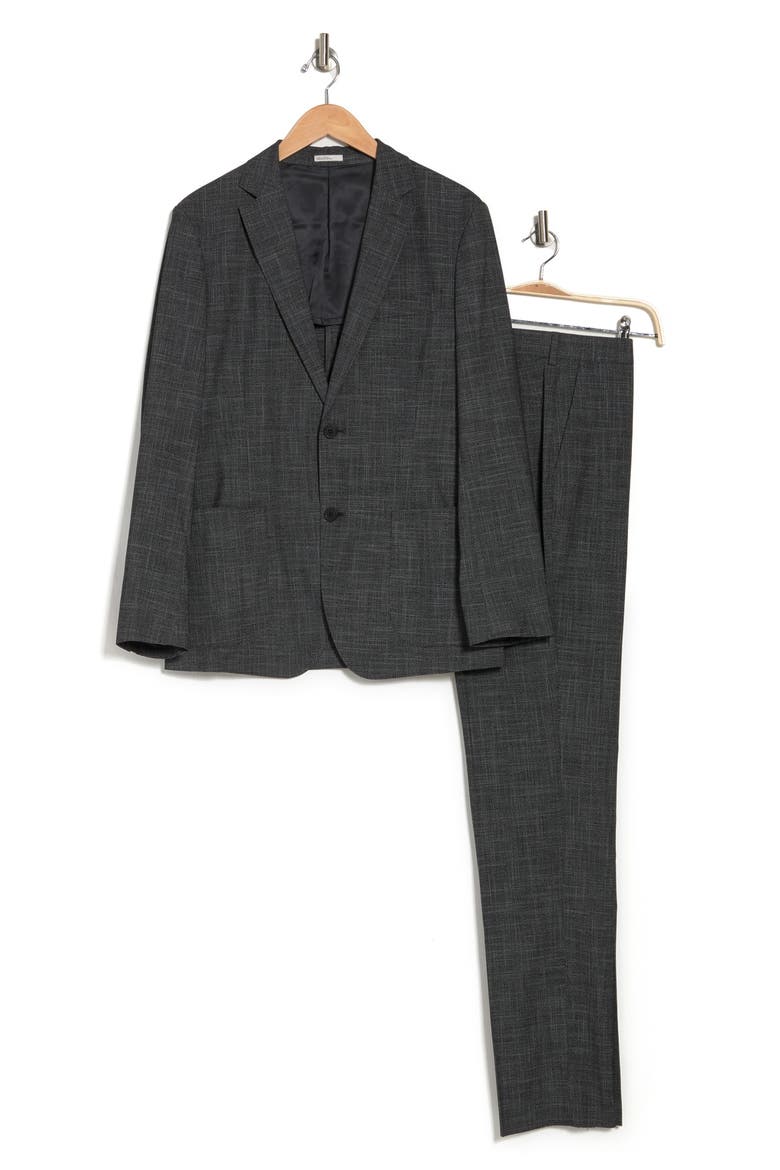 Two Button Notch Lapel Flat Front Trim Fit Suit, Alternate, color, BLACK