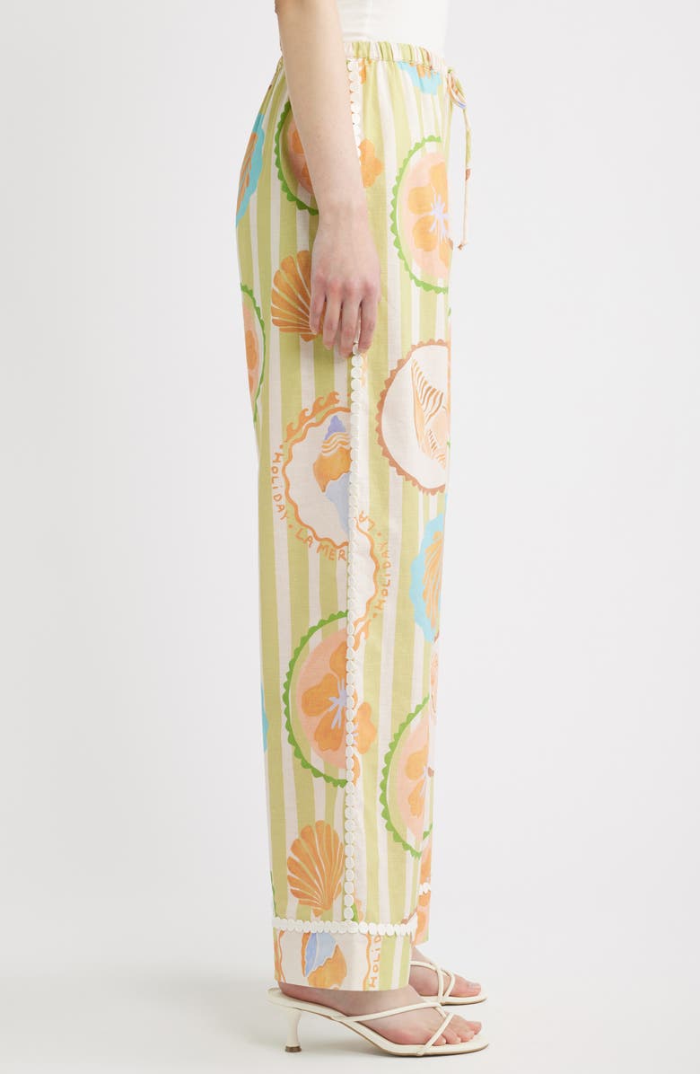 A.REN Fiorella Print Linen & Cotton Pants, Main, color, Sage Green
