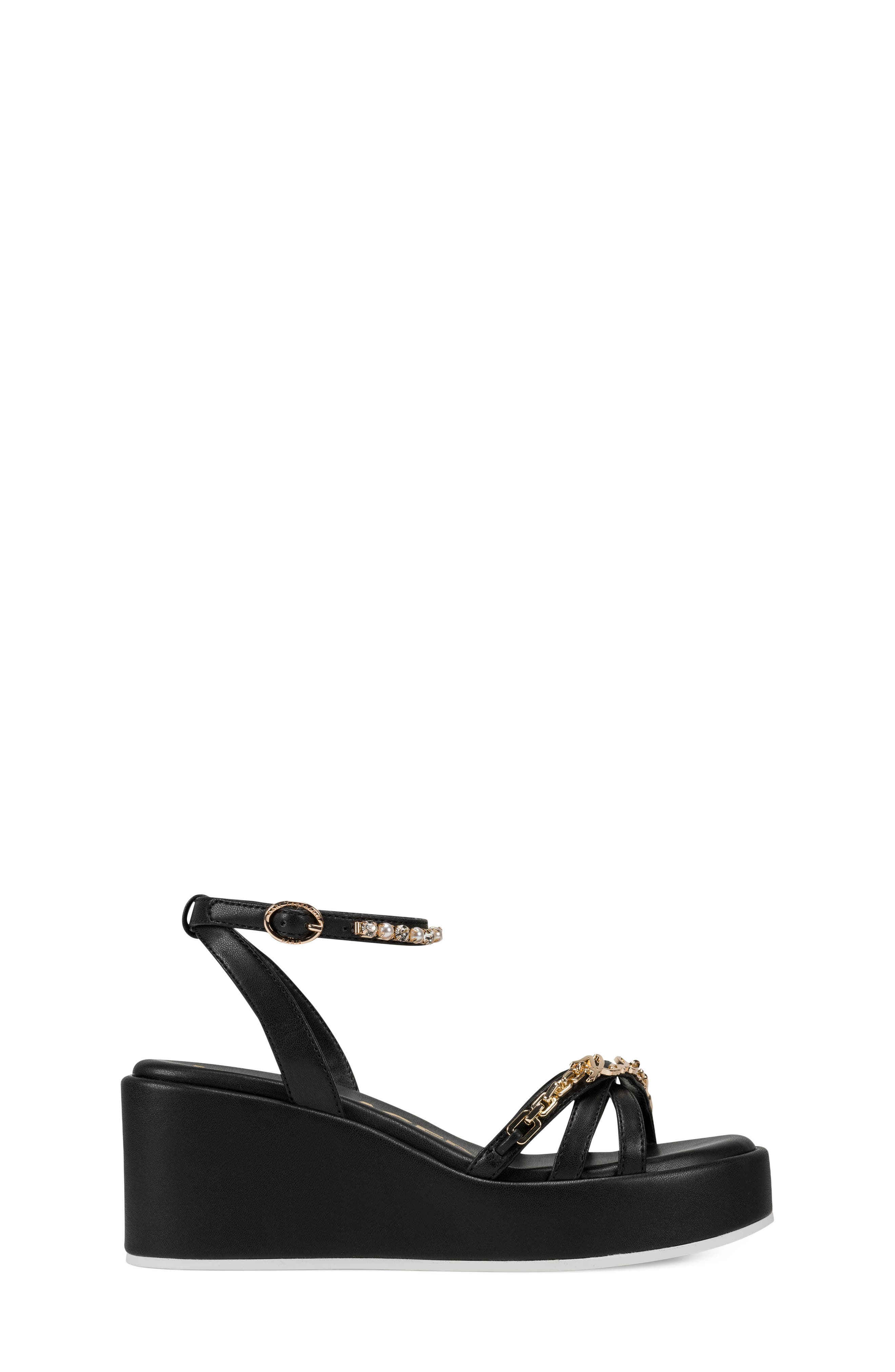KARL LAGERFELD PARIS Clemons Ankle Strap Wedge Sandal, Alternate, color, Black