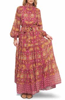 FLYING TOMATO Floral Balloon Sleeve Tiered Maxi Dress