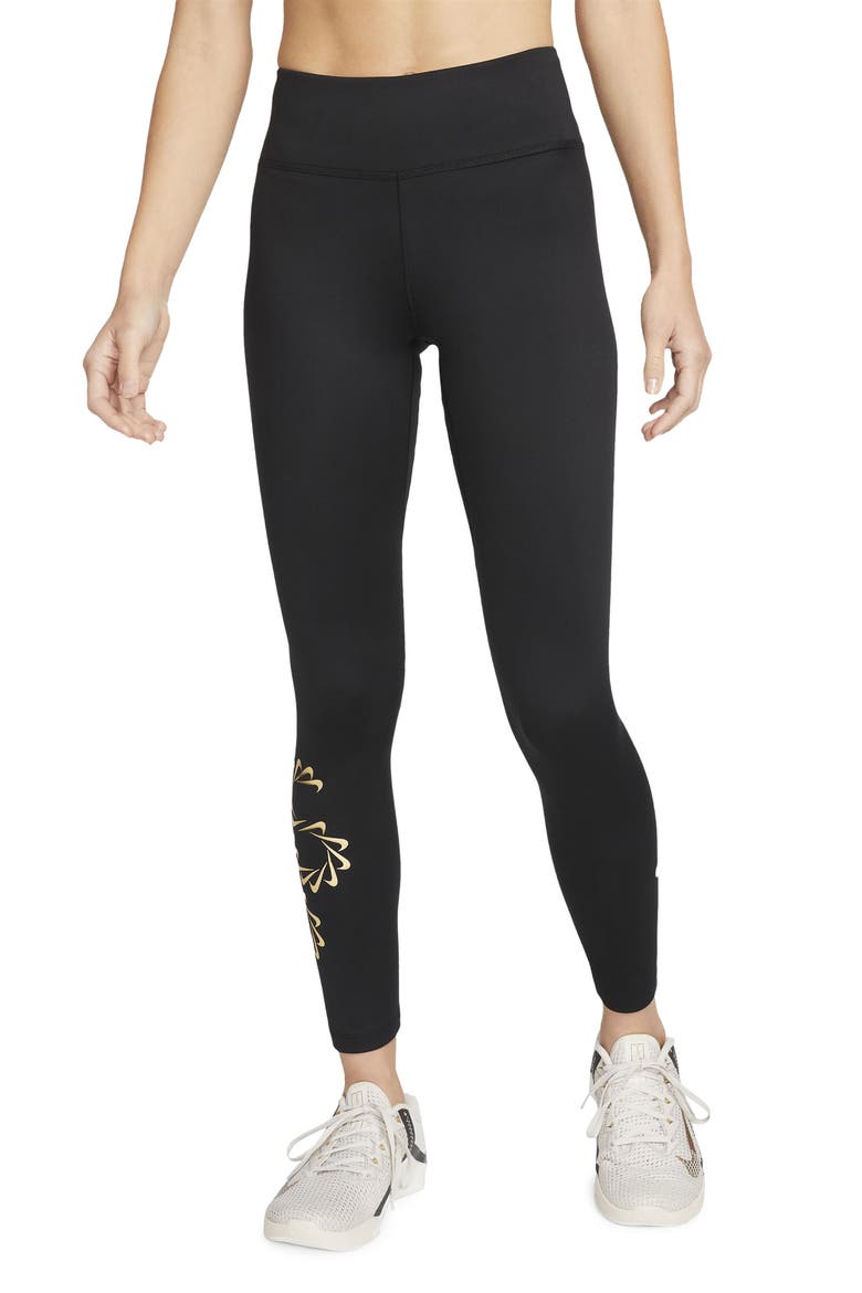 Therma-FIT One Graphic Training Leggings, Main, color, BLACK/ WHITE