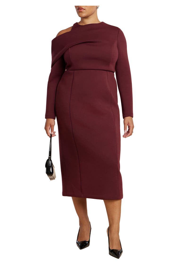 Drape Effect Midi Dress, Main, color, TAWNY PORT