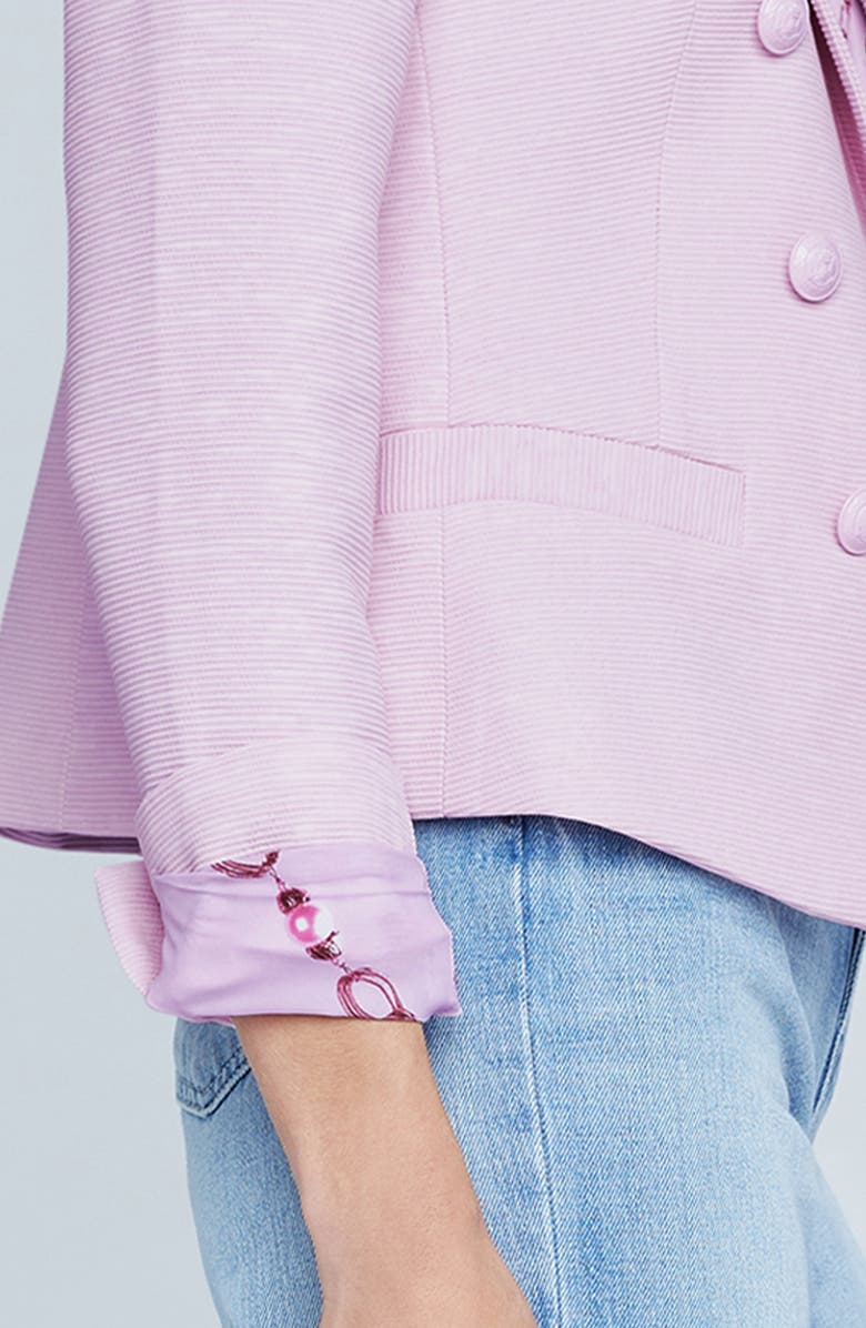 L'AGENCE Brooke Texture Double Breasted Crop Blazer, Alternate, color, Lilac Snow/Sketch Chain