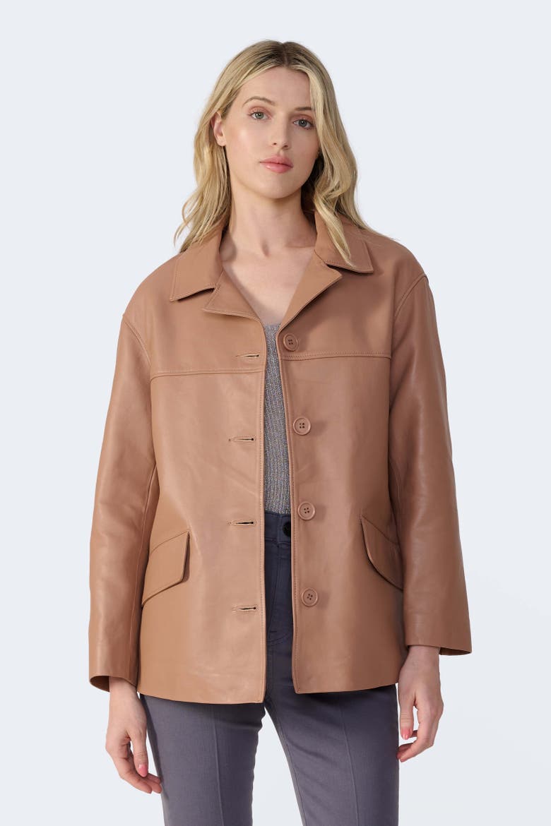 Colette Leather Jacket, Alternate, color, Mocha Brown