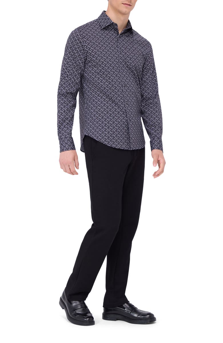 Bugatchi James OoohCotton<sup>®</sup> Champagne Print Button-Up Shirt, Alternate, color, Black
