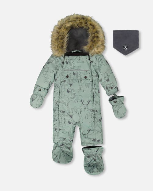 Deux Par Deux One-piece Play Snowsuit Designed For Car Seat Animal In Green