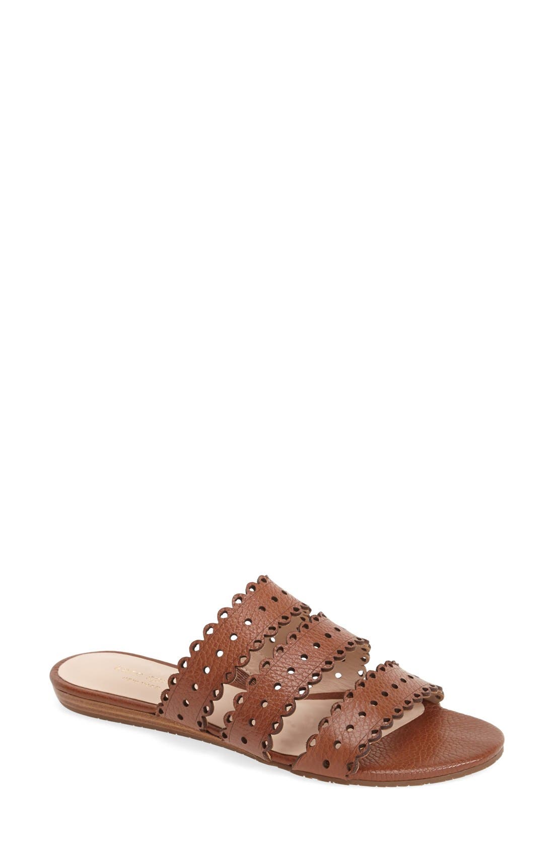 'brittany' leather flat sandal, Main, color, LUGGAGE