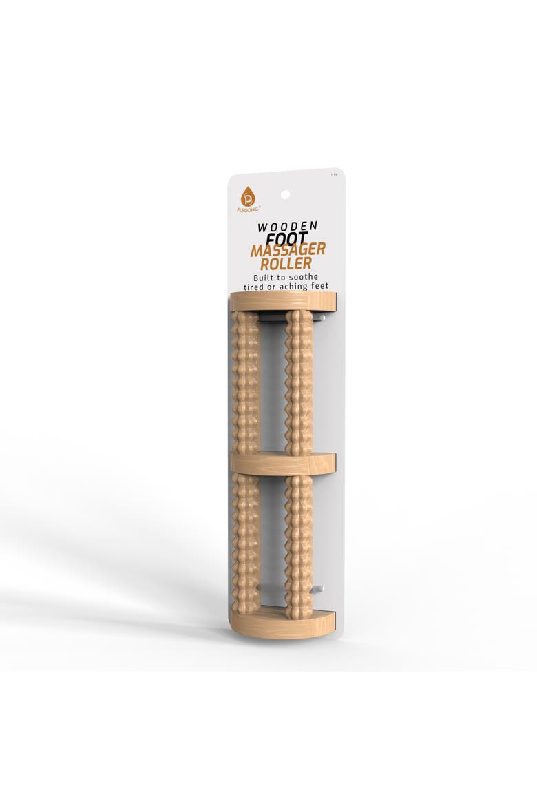 Wooden Foot Massager with Dual Rollers, Main, color, Beige