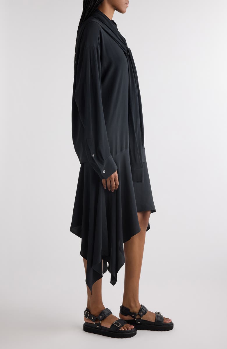 Acne Studios Delouse Long Sleeve Shirtdress with Removable Scarf, Alternate, color, Black