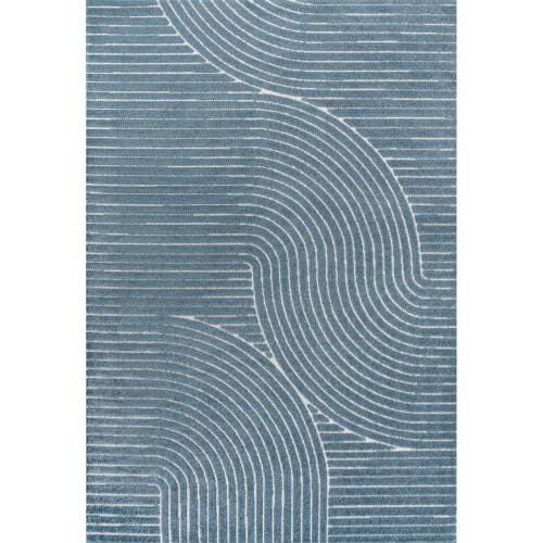 Jonathan Y Hallie High-low Minimalist Curve Geometric Indoor/outdoor Area Rug In Dark Blue/cream
