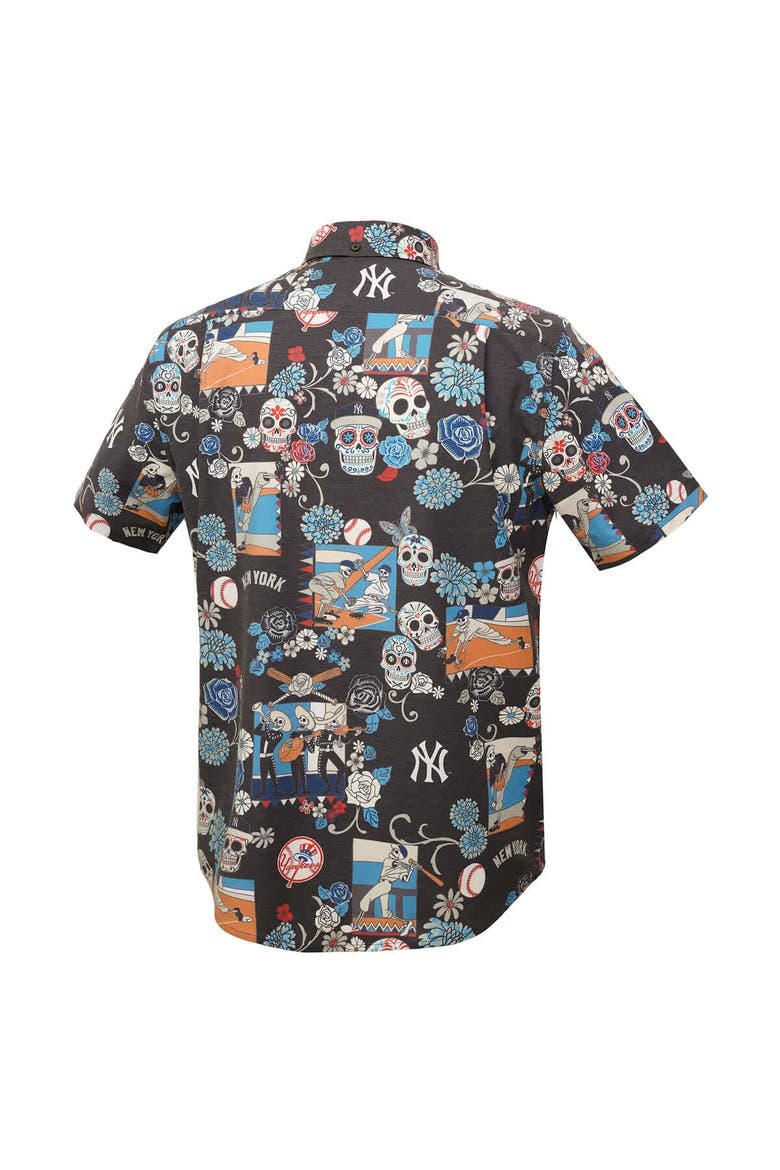 Men's Reyn Spooner Black New York Yankees Día De Los Muertos Tri-Blend Button-Down Shirt, Alternate, color, Black