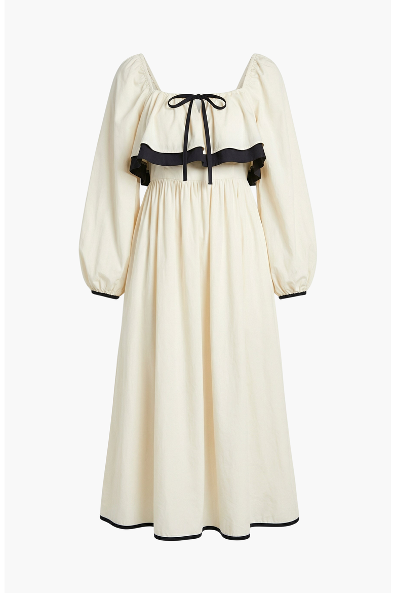 Long Sleeve Ruffle Trim Midi Dress, Alternate, color, Ivory