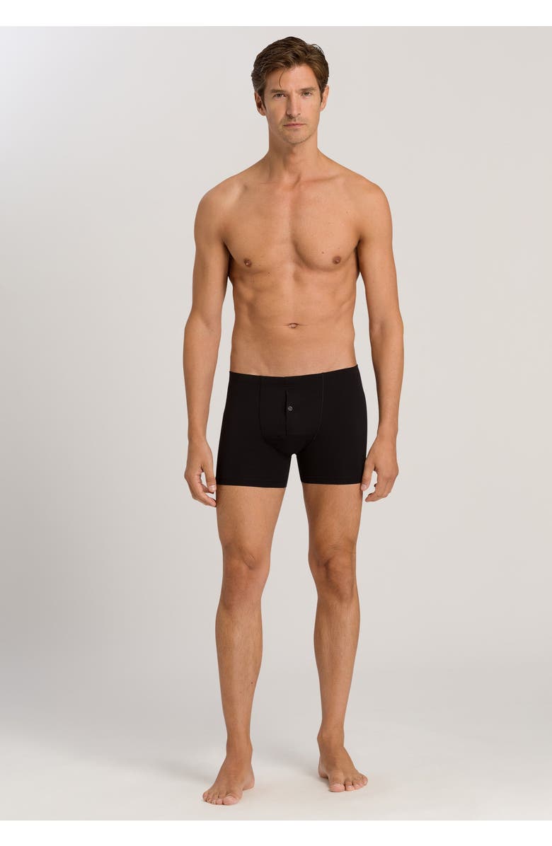 Hanro Cotton Sensation Long Leg Boxer Brief With Fly, Alternate, color, Black