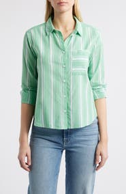 beachlunchlounge Candy Stripe Cotton Blend Button-Up Shirt