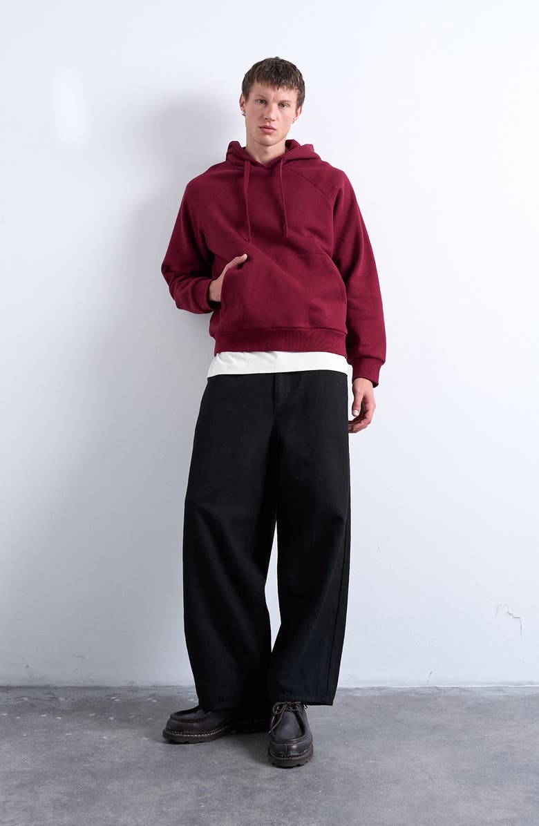 Topman Boxy Cotton Blend Hoodie, Alternate, color, Burgundy