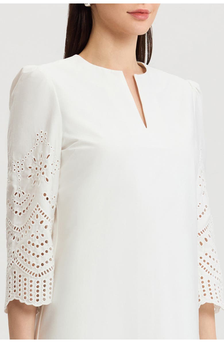 Ming Wang Lined Eyelet Straight Cotton Maxi Dress, Alternate, color, White