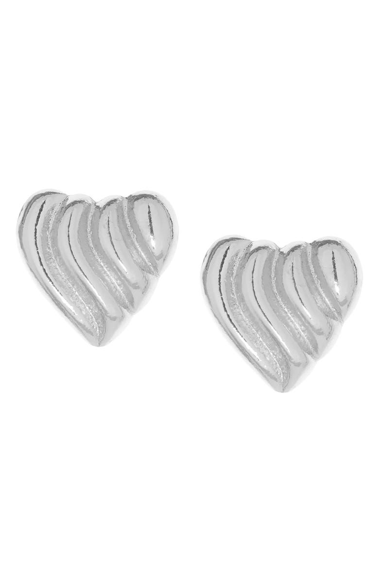 MARLYN SCHIFF Sophia Domed Heart Stud Earrings, Main, color, Silver