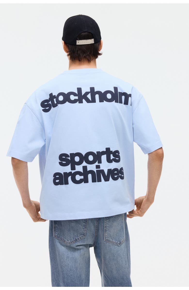 H&M Oversized printed t-shirt, Alternate, color, Light Blue/Sports Archives
