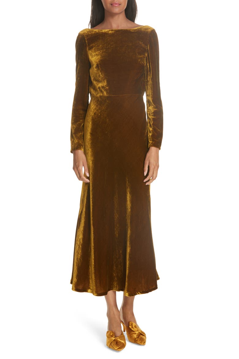 Tina Cowl Back Velvet Dress, Main, color, GOLD