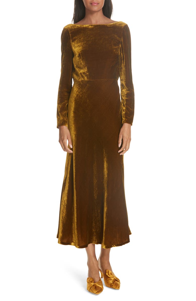 SALONI Tina Cowl Back Velvet Dress, Main, color, 