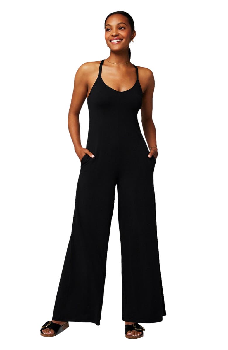 Fabletics Cloud Jersey Wide Leg Jumpsuit, Main, color, Black