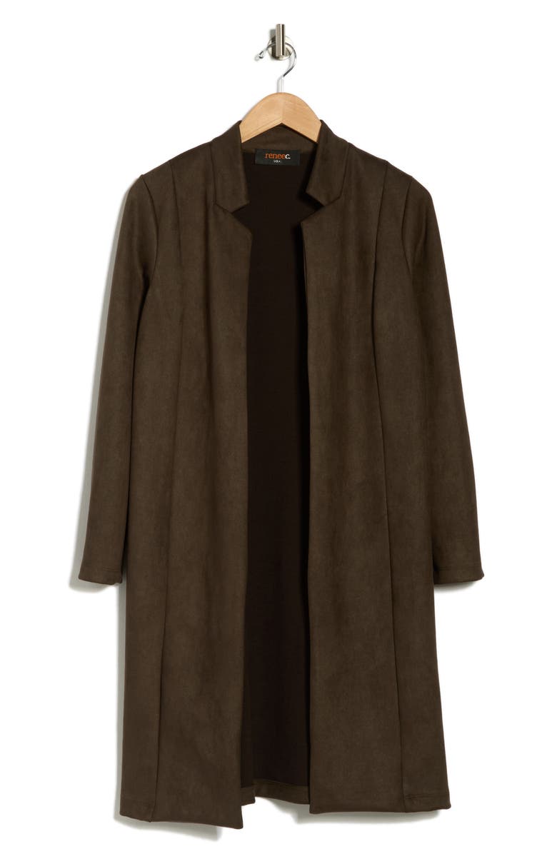 Renee C Faux Suede Longline Coat, Alternate, color, Olive