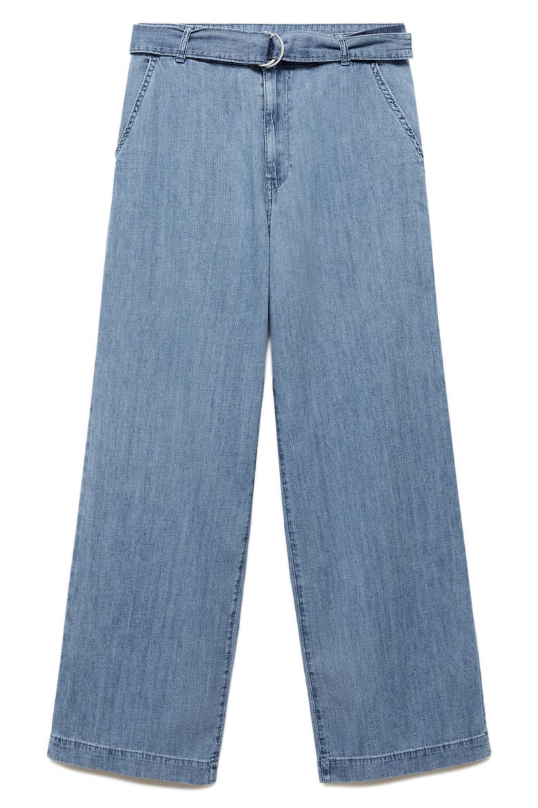 Belted Denim Wide Leg Pants, Alternate, color, MEDIUM BLUE
